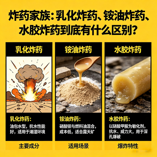商都炸药家族：乳化炸药、铵油炸药、水胶炸药到底有什么区别？